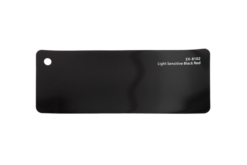 Premium PPF colour swatch in Light Sensitive Black Red - Ozone Shield